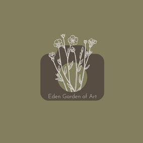 Logo with the text "Eden Garden of Art" on a camera with flowers