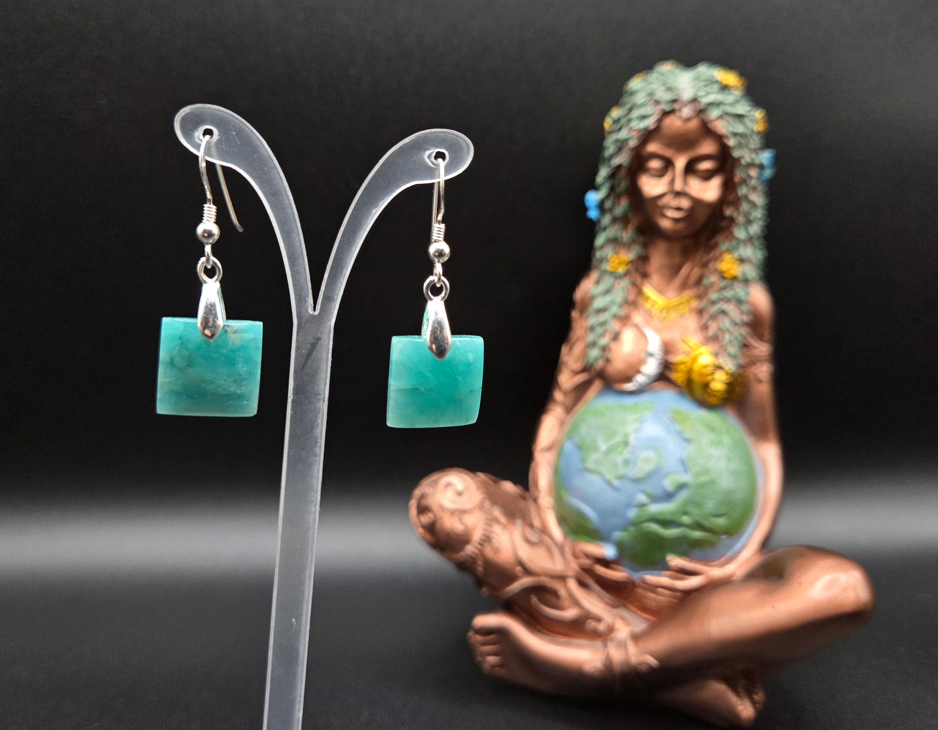 Boucles d’oreilles à crochets en argent 925 et Amazonite de Madagascar