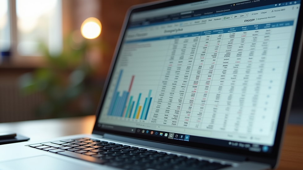 Eye-level view of a laptop displaying a budgeting spreadsheet