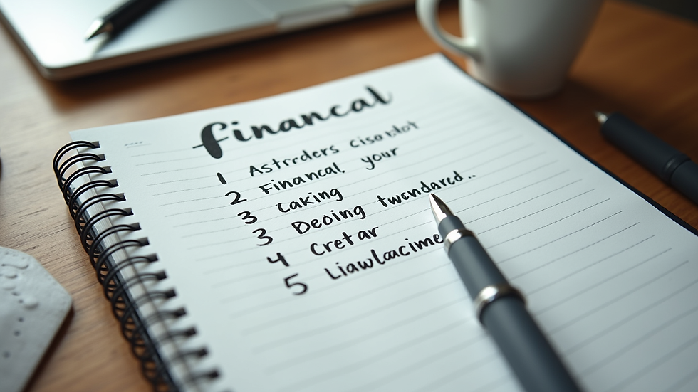 High angle view of a notebook with financial goals and a pen