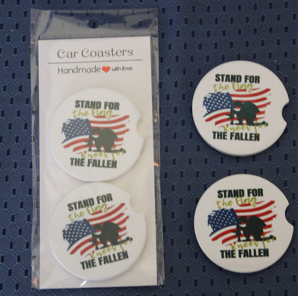 Thumbnail: Stand for the Flag - Kneel for the Fallen Patriotic Car Coaster Set