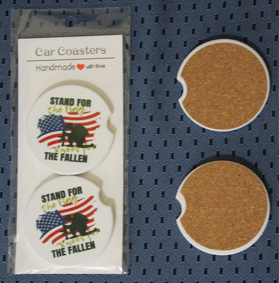 Thumbnail: Stand for the Flag - Kneel for the Fallen Patriotic Car Coaster Set