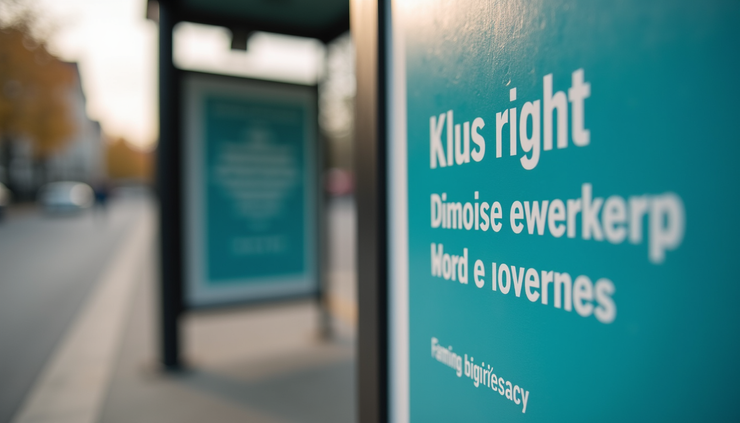 Close-up van een abri poster met duidelijke tekst en opvallende kleuren