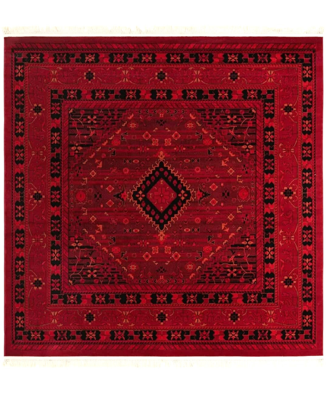 8' Square Deep Red Oriental Rug
