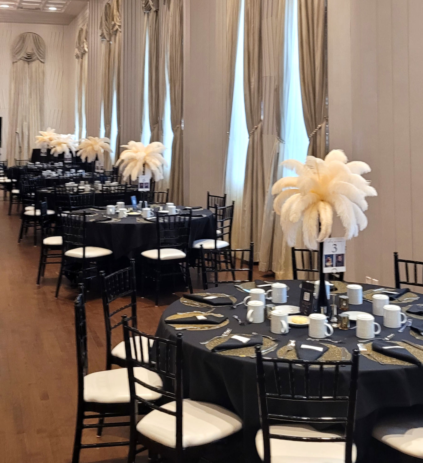 Illuminated Ivory feather centerpiece rental