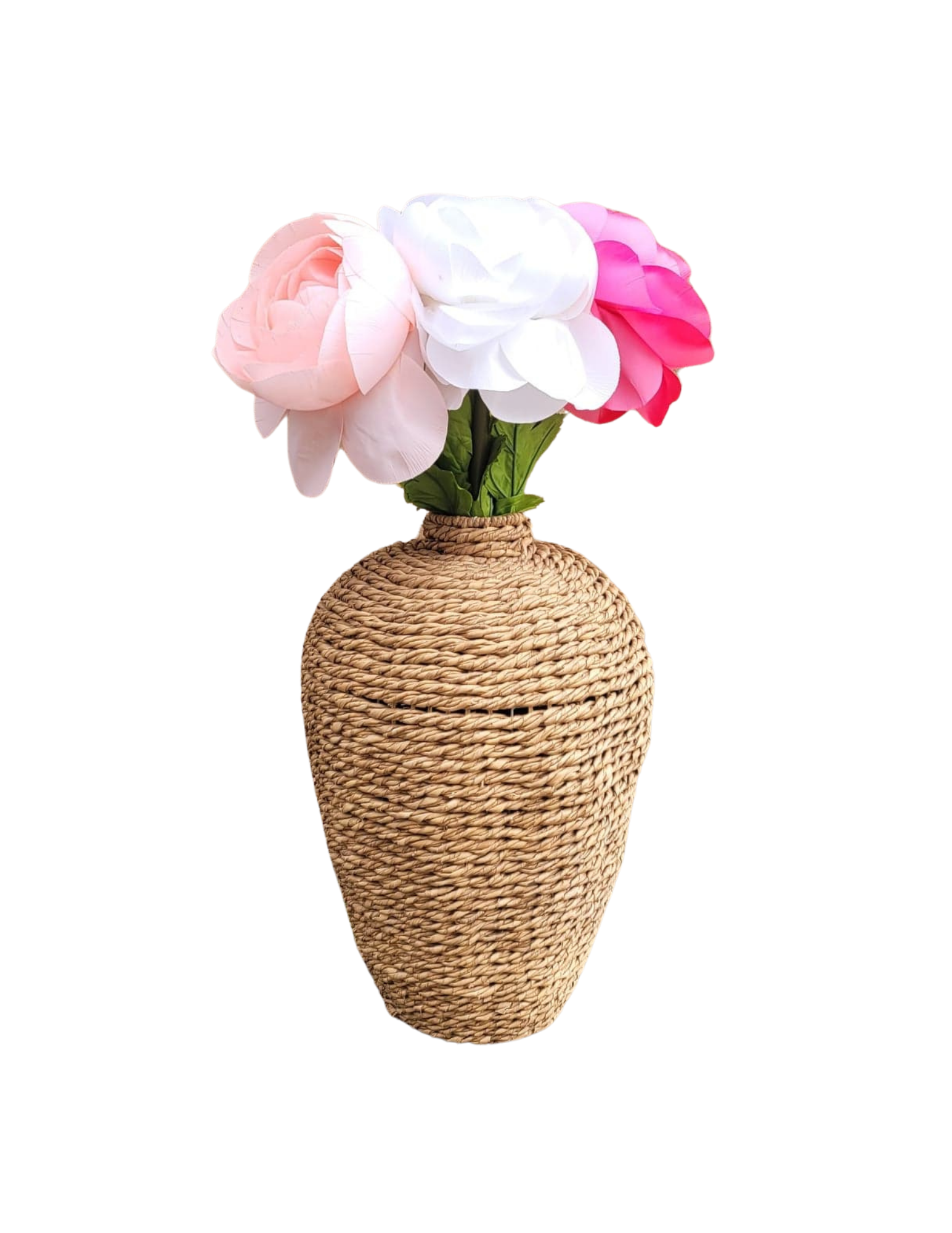 Oversized flowers in a Woven Vase