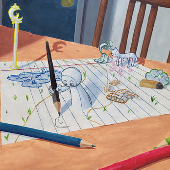 Doodling, One Shin, Tempura Paint, Spring 2024