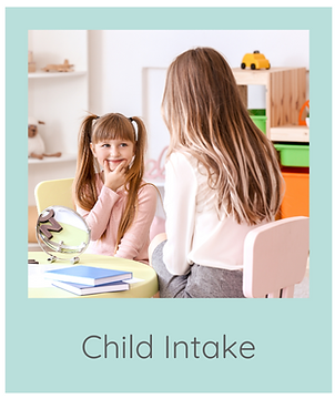 A child playing with her therapist during a child intake session, graphic for child intake booking