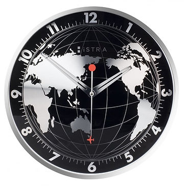 A round clock with a map of Earth in white on black and the hands marking 1:40 illustrates the fact that no one knows the exact time of the Second Coming of Christ.