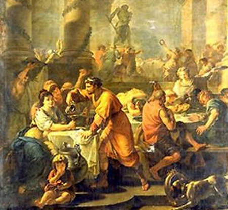A painting of the orgies in Rome of many depraved officials, citizens, and slaves, a cause of the mortal wound Rome received, for the study on The First Beast of Revelation and How and When His Mortal Wound Was Healed.
