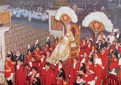 This photograph of Pope Pius XII, crowned with his papel tiara and transported on his portable throne illustrates the study on The "Man of Sin, the Lawless One, the Son of Perdition," of 2 Thessalonians 2:1-12.