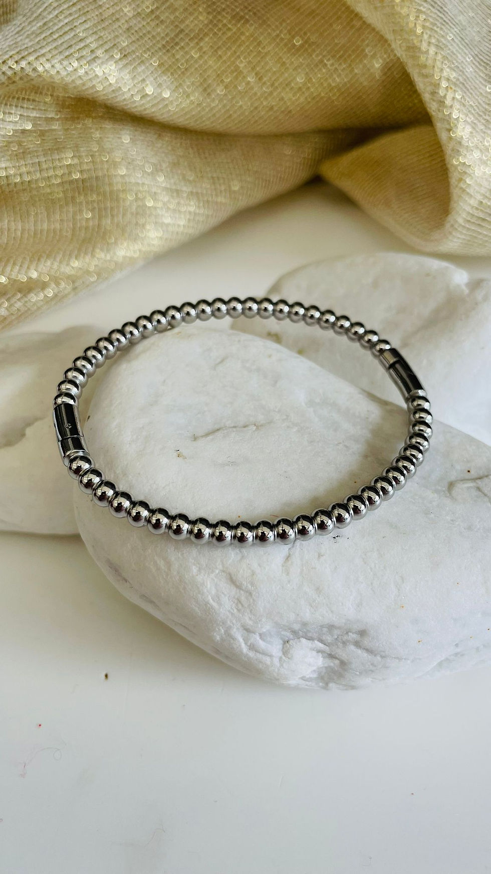 Topçuk Süslemeli Kelepçe Model Klipsli Gümüş Renk 316L Çelik Bileklik