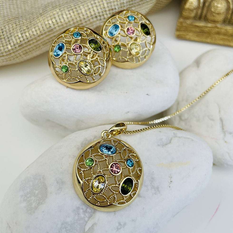 Renkli Swarovski Taş Top Modeli Gold Renk Rodyum Kaplama Summertime Serisi Takım