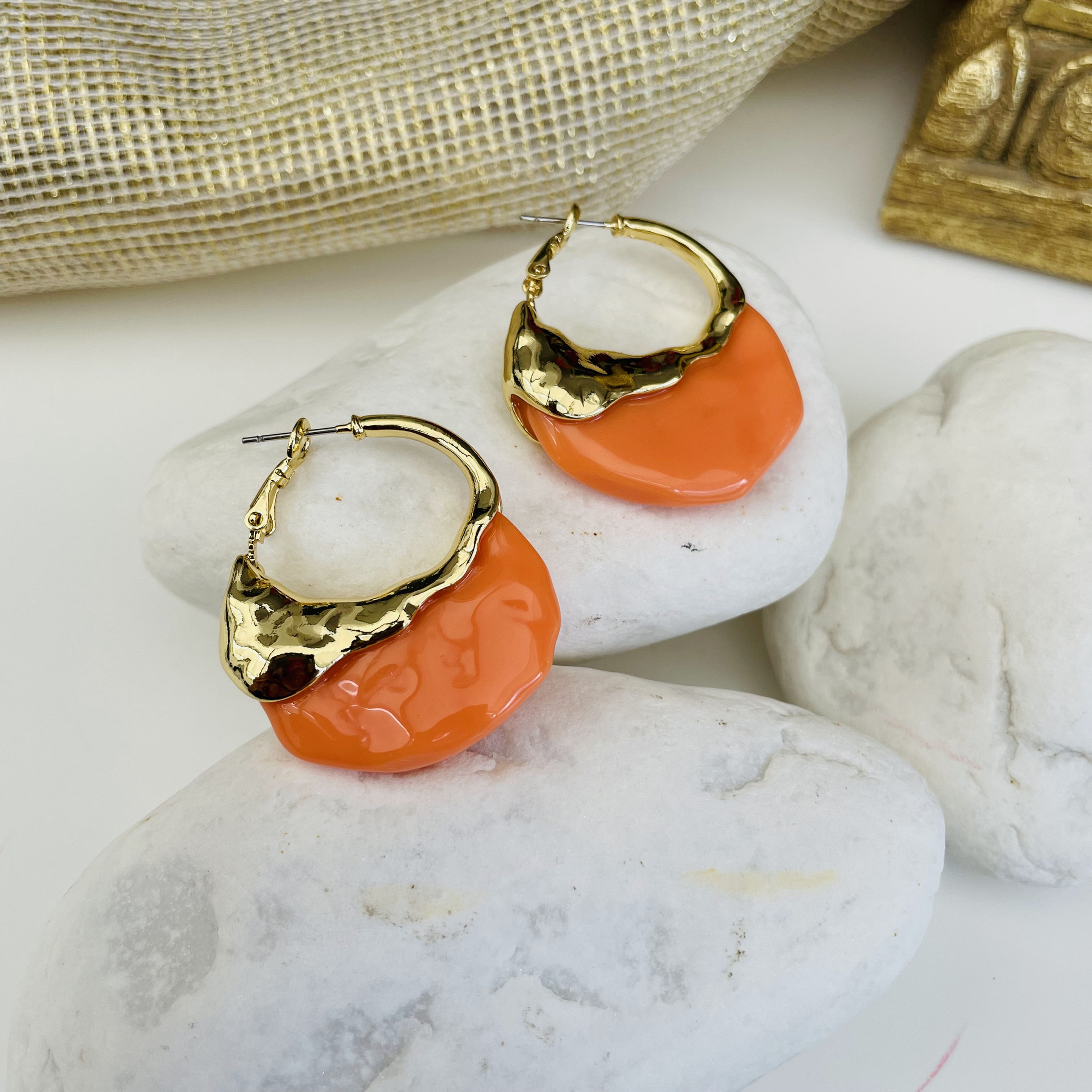 Orange Baget İnci Modeli Gold Renk Rodyum Kaplama Summertime Seri Bijuteri Küpe