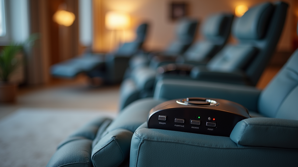Close-up view of the control panel of a Neo Relax electric recliner