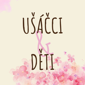 Kawai grafika chlapečka s králíčky a nápis Ušáčci&děti