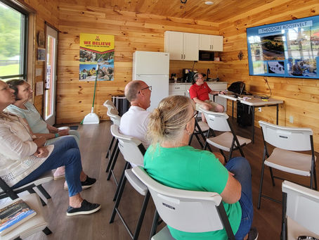 The author addresses his audience at the Blue Ridge/Toccoa River KOA Holiday (GA)