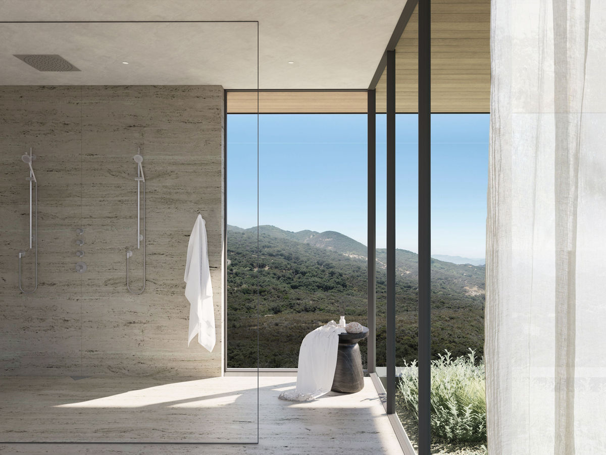 Hollywood Hills Modern home main bathroom with views of LA