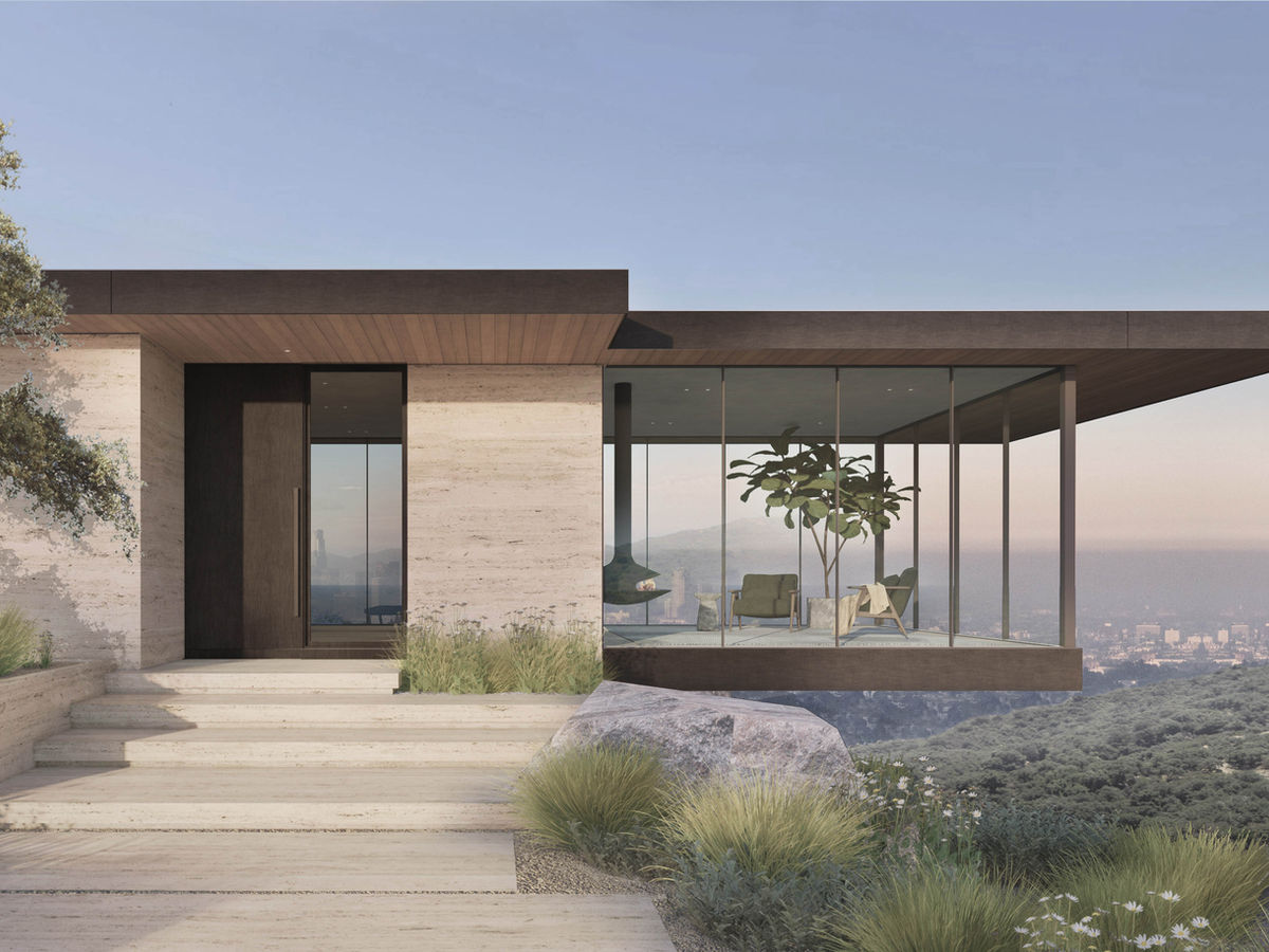 Hollywood Hills Modern home cantilevered overlook with views of LA