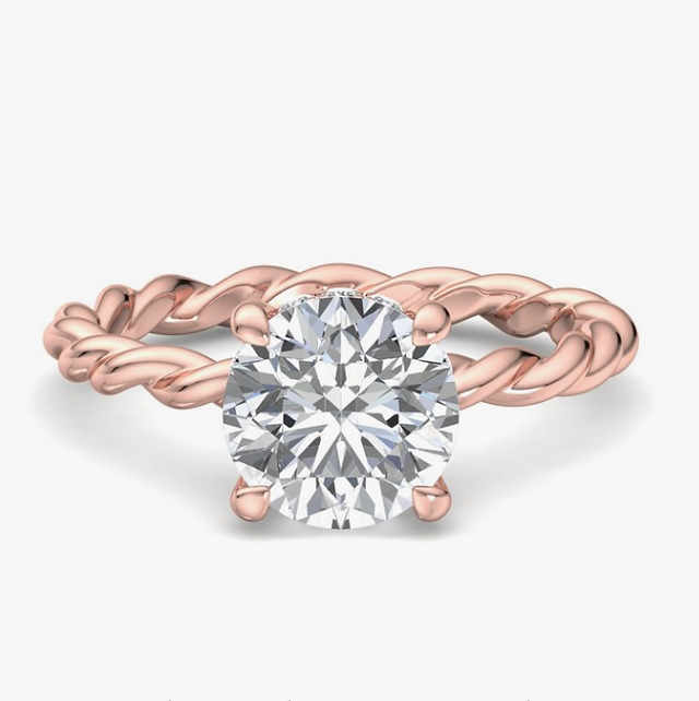 Rose Gold 'Weave' Hidden Halo Round Brilliant Diamond Ring