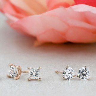 princess cut and brilliant cut diamond stud earrings