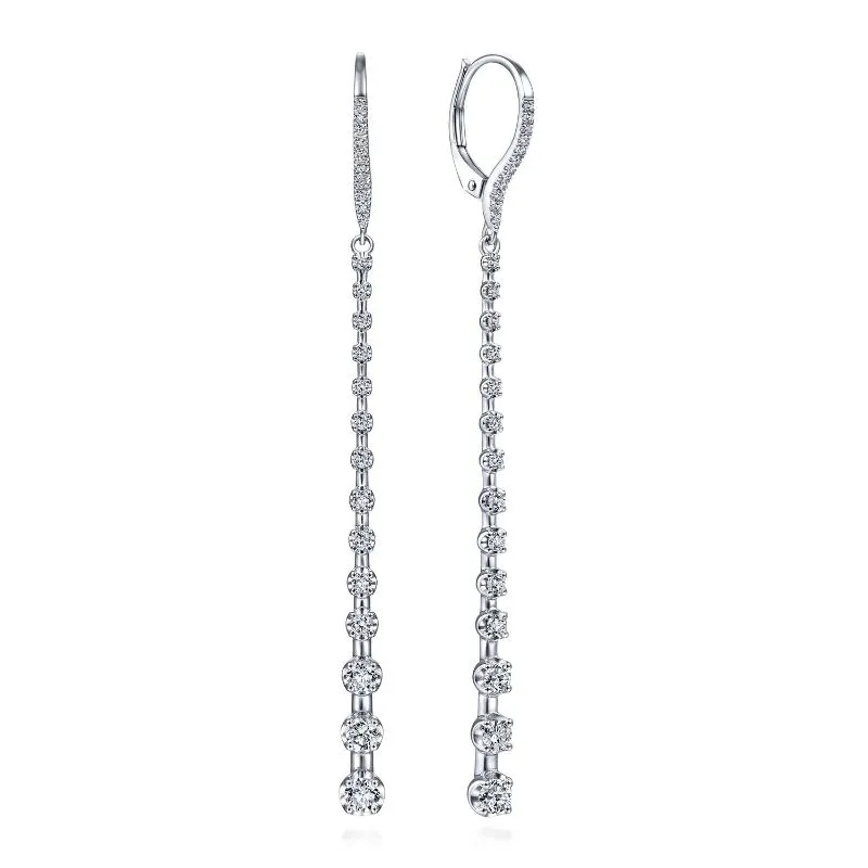 dramatic tapered white gold and diamond drop earrings