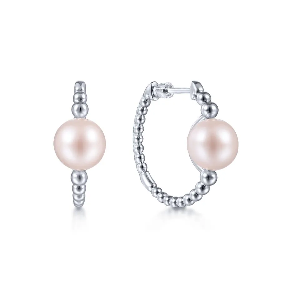 sterling silver pearl hoop earrings, pearl earrings, affordable mother's day gift, mother's day jewelry