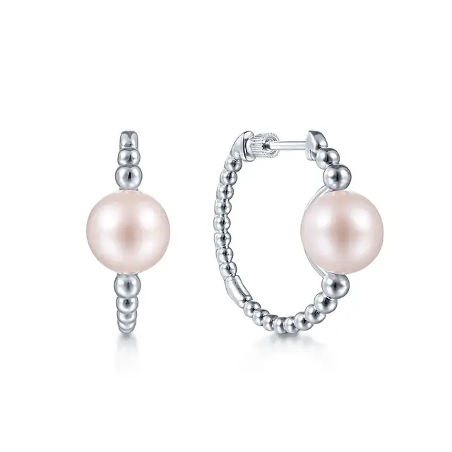 sterling silver pearl hoop earrings, pearl earrings, affordable mother's day gift, mother's day jewelry
