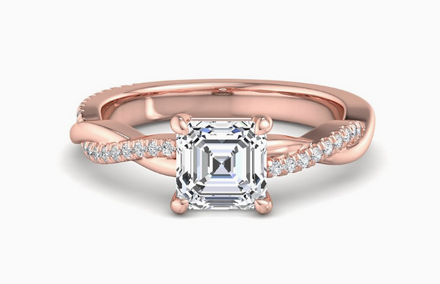 recycled rose gold weave Asscher cut diamond engagement ring