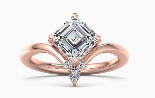 asscher cut rose gold chevron engagement ring