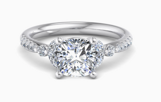 recycled white gold cushion cut engagement rings with diamond shank