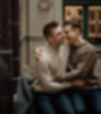 gay couple, happy couple, LGBTQ couple, happy men, partners, sweaters, men's spectacles, men's eyeglasses, attractive gay couple