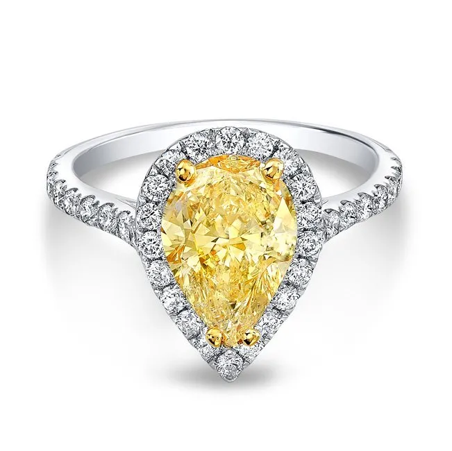 pear shaped yellow diamond engagement ring