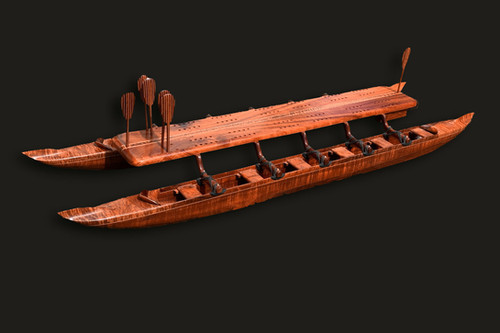 34.75-inch Double Hull Koa Cribbage Board Canoe | Kalai Koa Woods