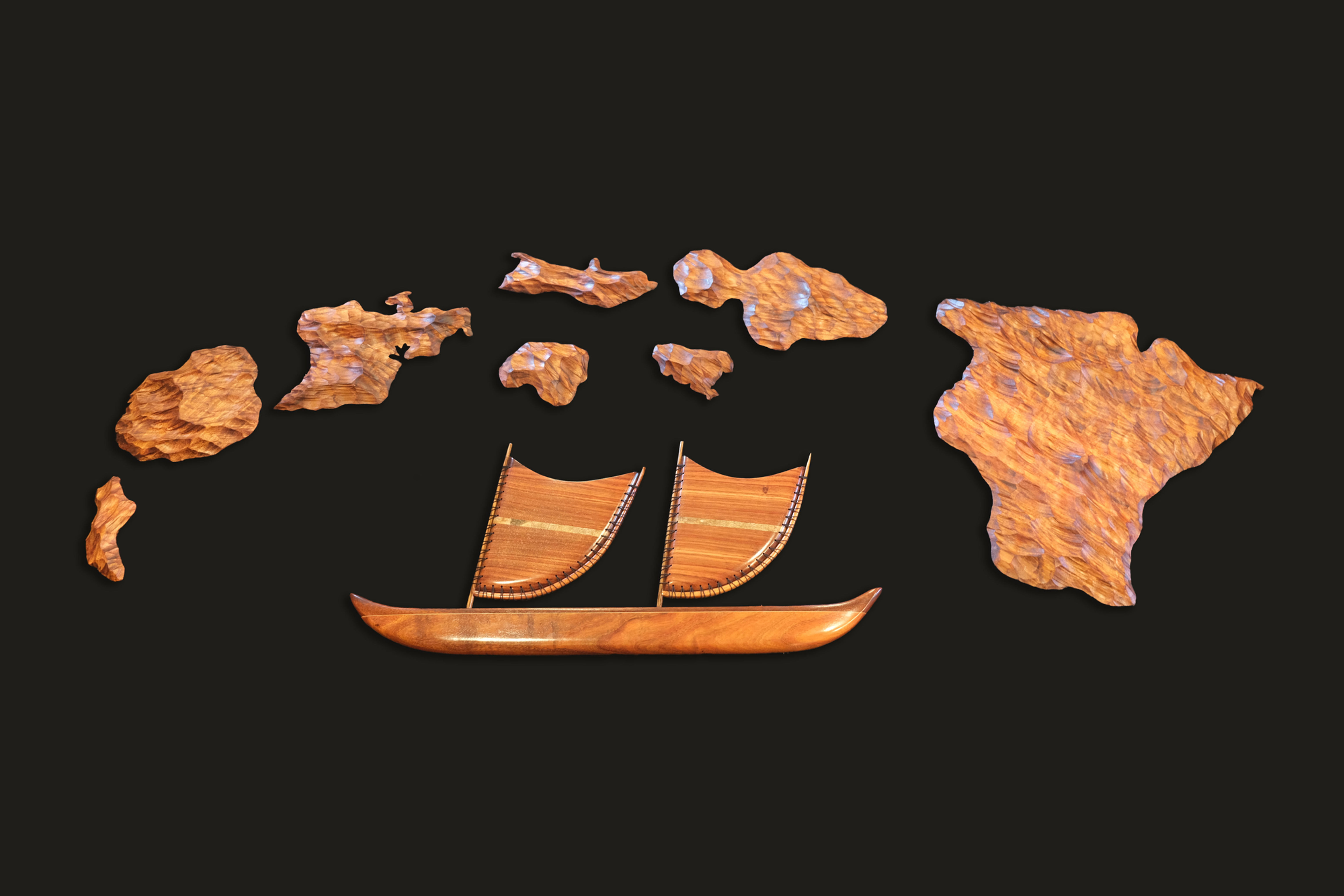 Combo Extra Large Hawaiian Island Chain & 30-inch Wall Sailing Canoe Set