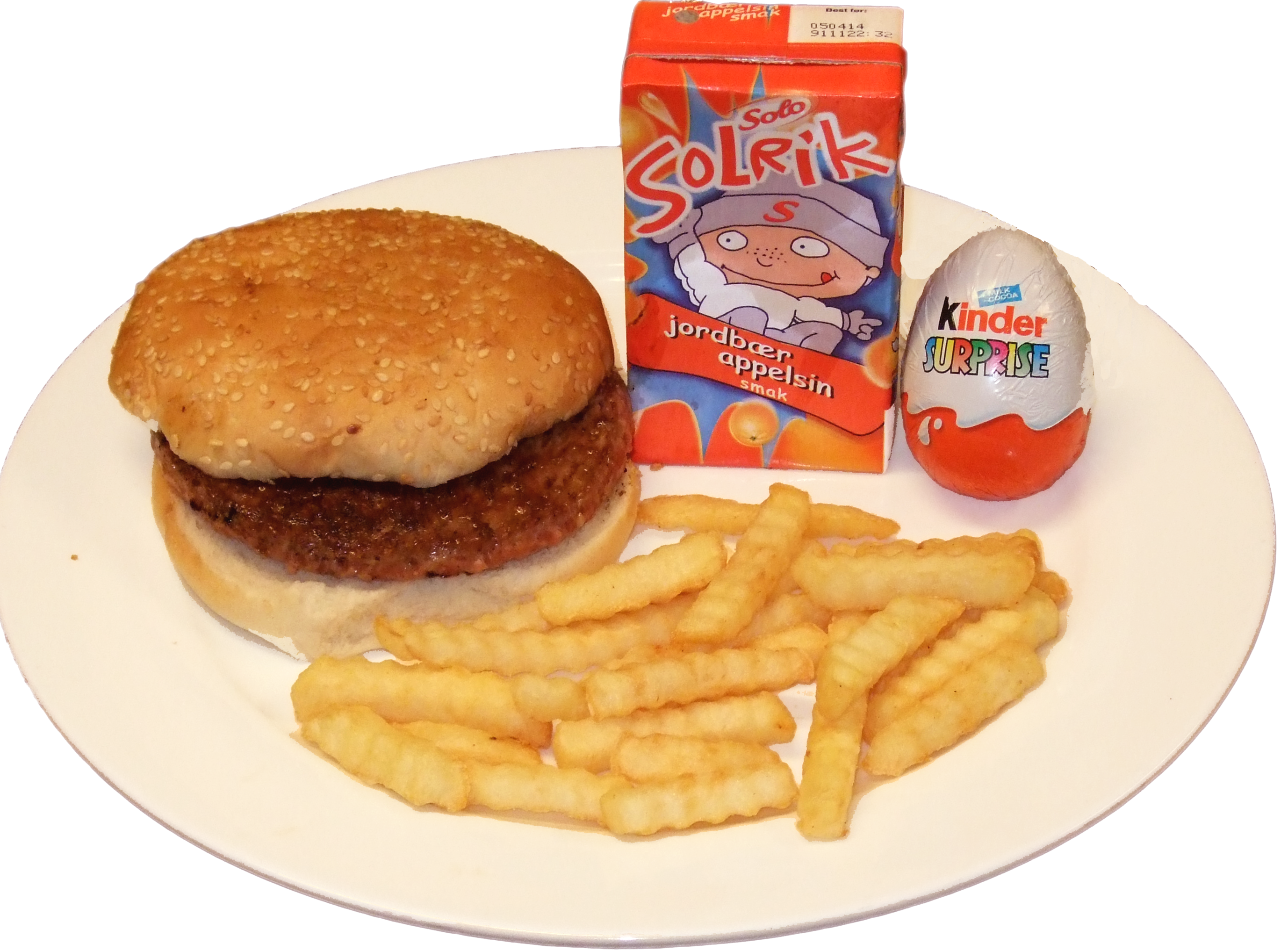 Barnemeny - Burger, pommes frites, drikke og Kinderegg