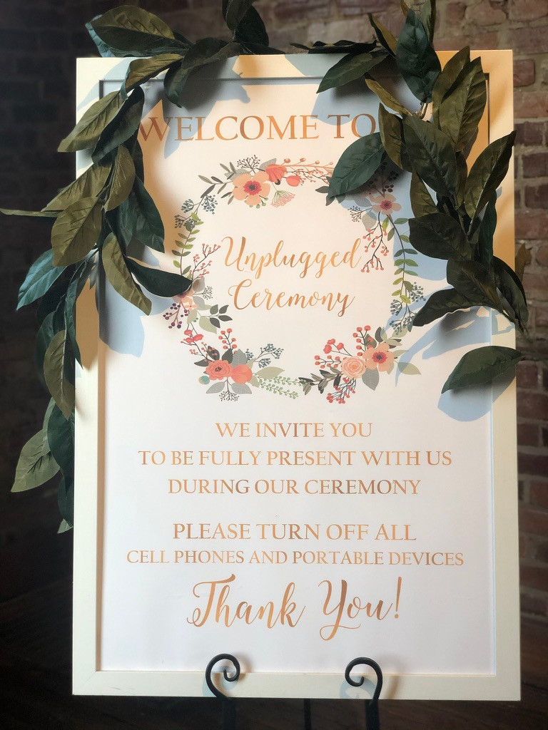Unplugged Wedding Ceremony Sig with gold and Floral design