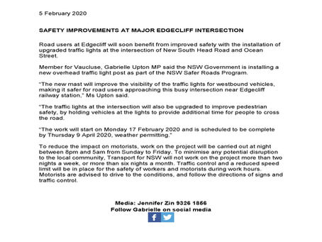 Safety improvements at major Edgecliff intersection