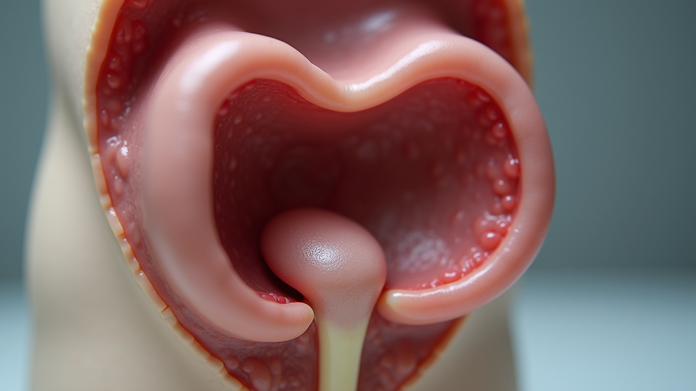 Close-up view of anatomical prostate model showing gland location