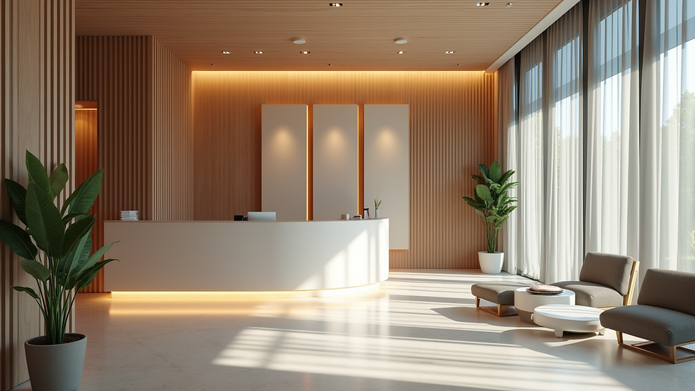 Eye-level view of a modern therapy clinic reception area in Bangkok