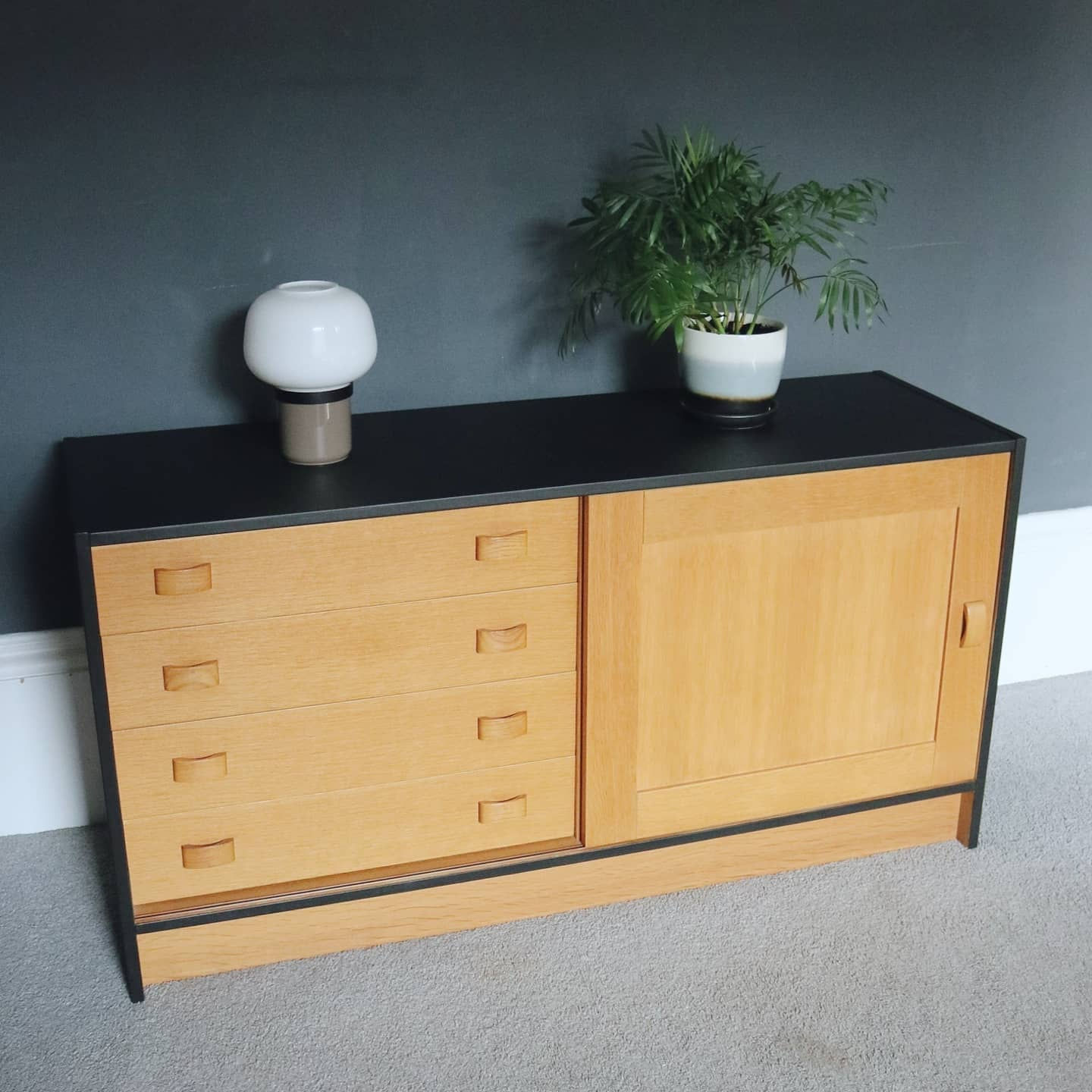 Vintage Mid Century Danish Domino Mobler Sideboard Vinyl Cabinet.