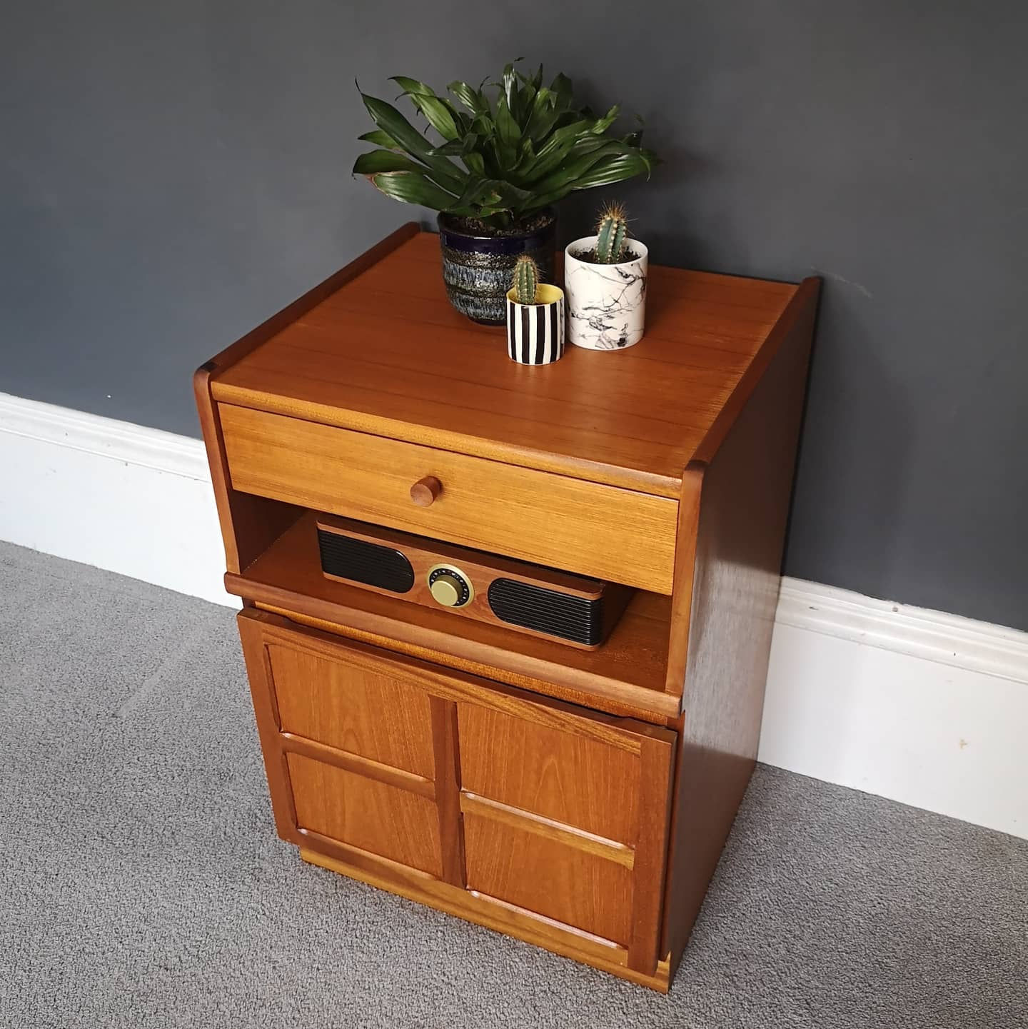 Vintage Mid Century Teak Record Vinyl Cabinet by Nathan. Fully Restored.