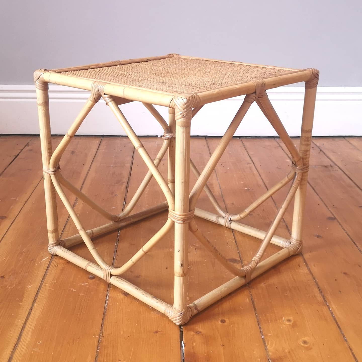 Vintage Wicker Bamboo Side Table