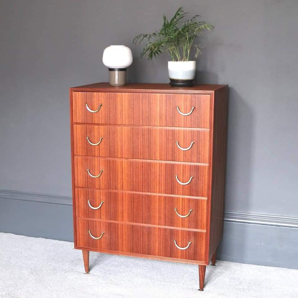 Vintage Mid Century Tall Boy Drawers by Meredew