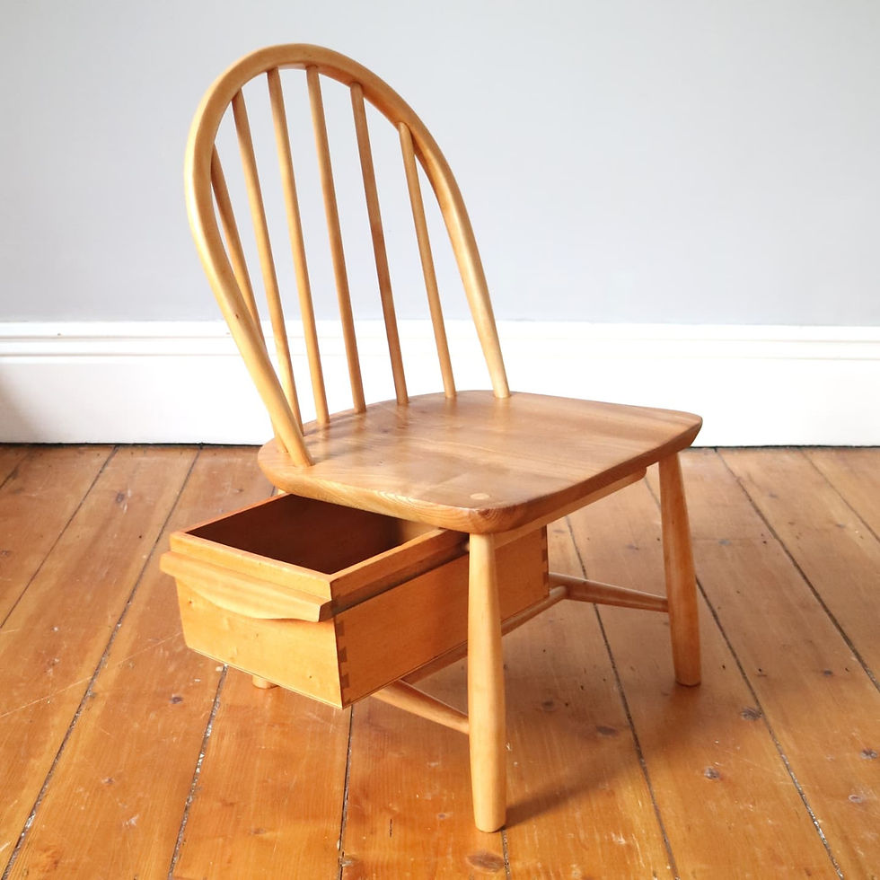 Thumbnail: Vintage Ercol Low Nursing Chair with Drawer. Fully Restored. 