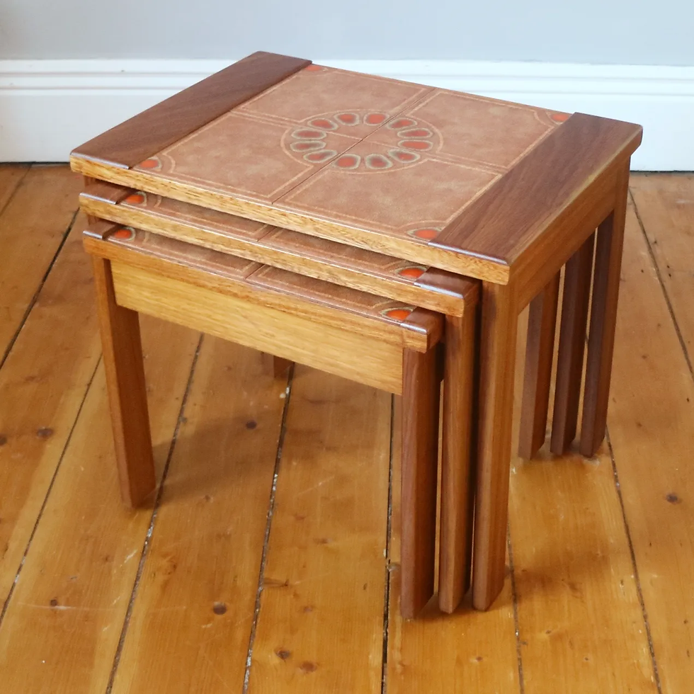 Thumbnail: Vintage 1970s teak tile topped nest of tables