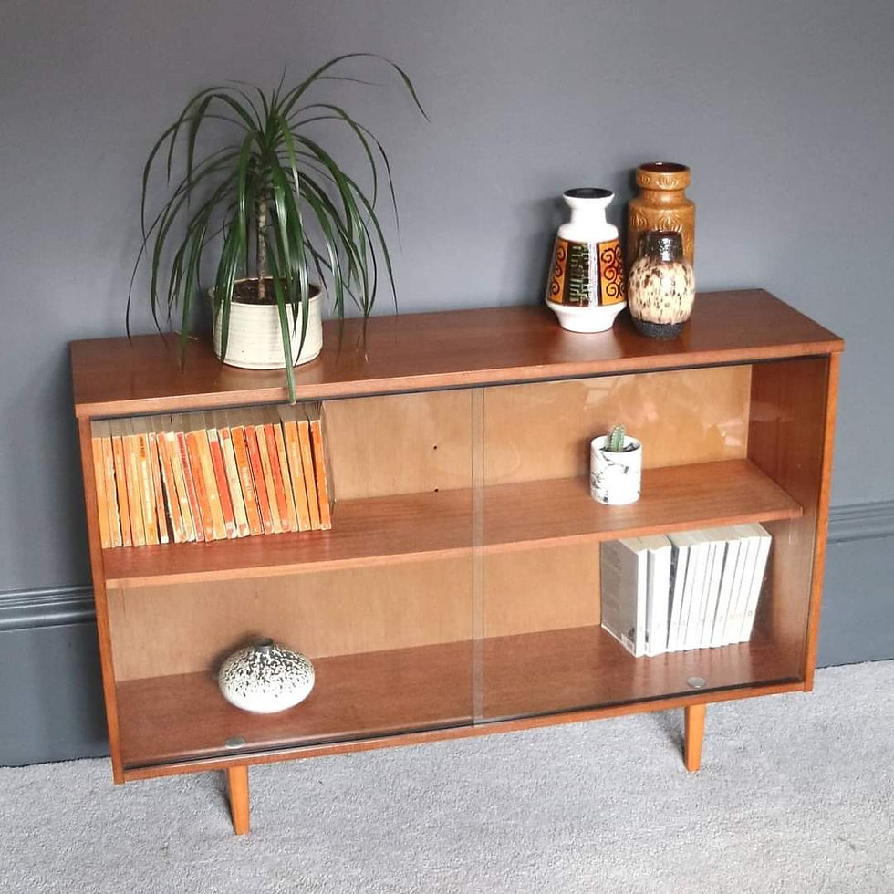 Vintage Mid Century Teak Glass Fronted Bookcase by Avalon. £120.
Vintage