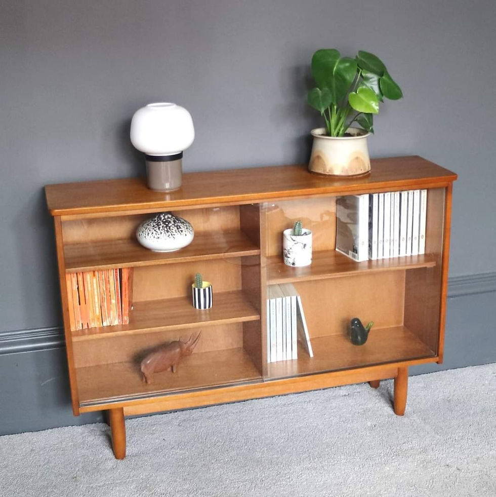 Vintage Mid Century Teak Glass Front Bookcase