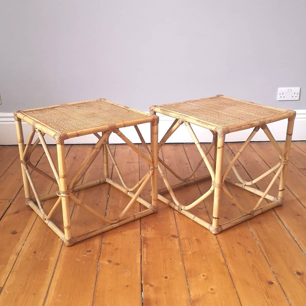 Thumbnail: Vintage Wicker Bamboo Side Table 