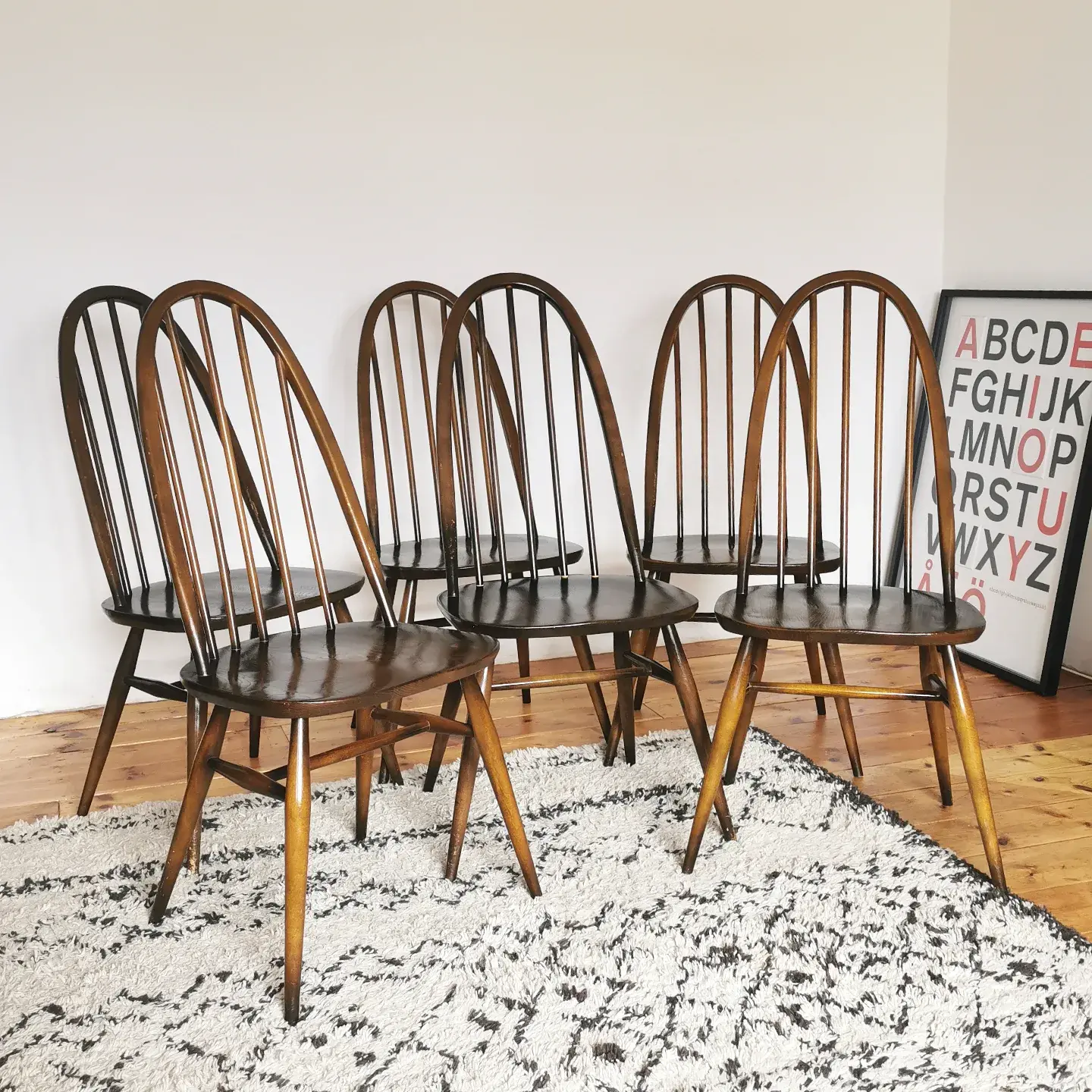 Six Vintage Ercol Windsor Quaker Dining Chairs 